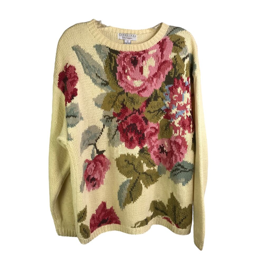 Vintage Cambridge Sweater Women L Y2K Cottage Core Floral Granny Irish 90's Rose